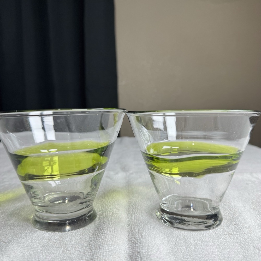 Vtg Murano Crystal Chartreuse Cocktail Cosmo Stemless Martini Glasses-β Set Of 2